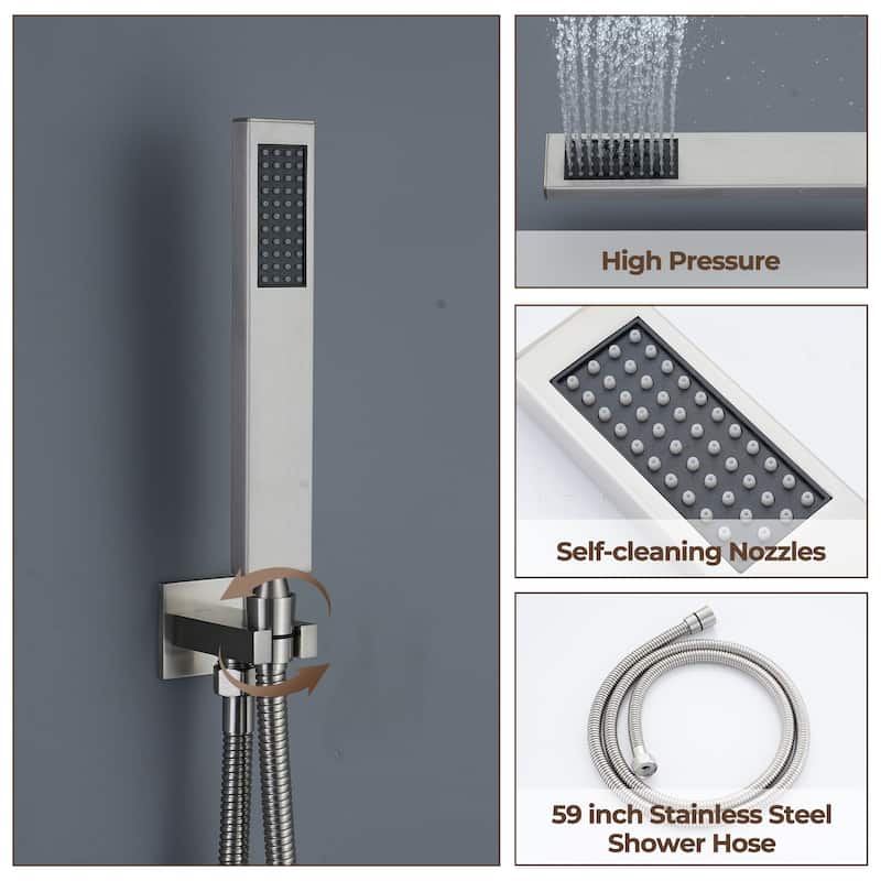 Thermostatic 3-Spray 12 in. Ceiling Mount Shower System with Handheld Shower Head and 6 Body Jets - 12" x 12"
