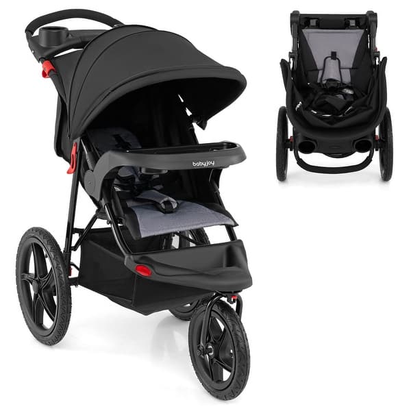 slide 2 of 19, Babyjoy Jogging Stroller Foldable Jogger with Adjustable Canopy - See Details Black