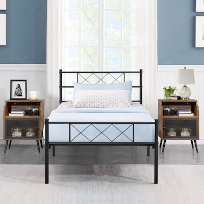 Taomika 3-pieces Bed Frame and Brown Nightstands Sets