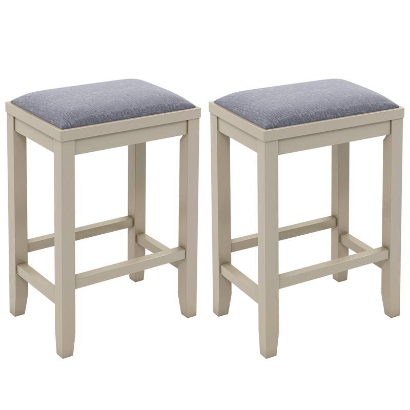 Costway Set of 2 Upholstered Bar Stools Wooden Counter Height Dining