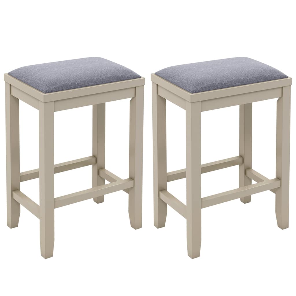 Costway Set of 2 Upholstered Bar Stools Wooden Counter Height Dining