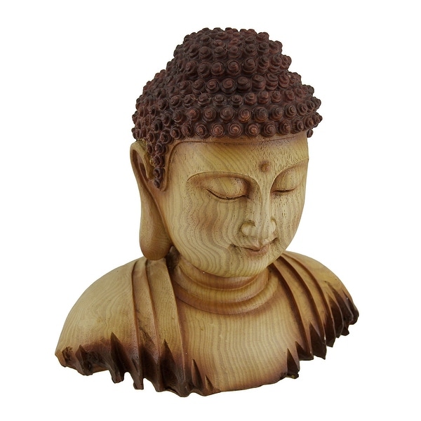 Meditating Buddha Head Decorative Faux Carved Wood Look Statue - 8.5 X 8 X 5.5 inches