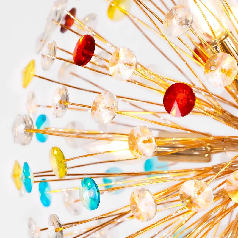 12-Light Modern Glam Sputnik Round Colorful Chandelier Globe Starburst Crystal Beaded Firework Chandelier - 21.6 in. W