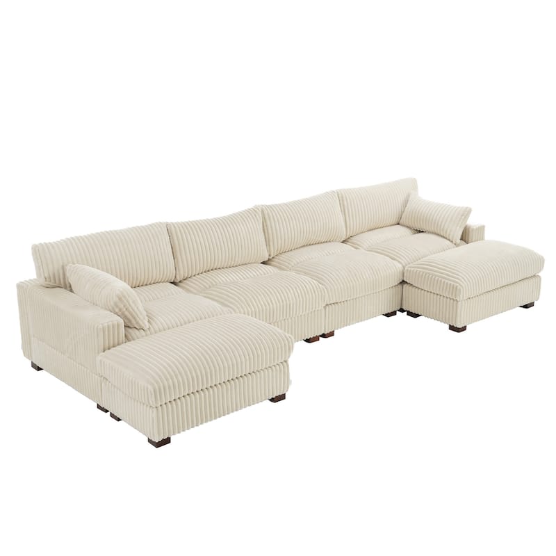 Modern Oversized Plush Corduroy Modular Sectional Sofa with 2 Ottomans