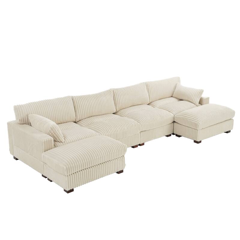 Upholstered Plush Flannel Modular Sectional Sofa with Pillows,Ajustable Headrest