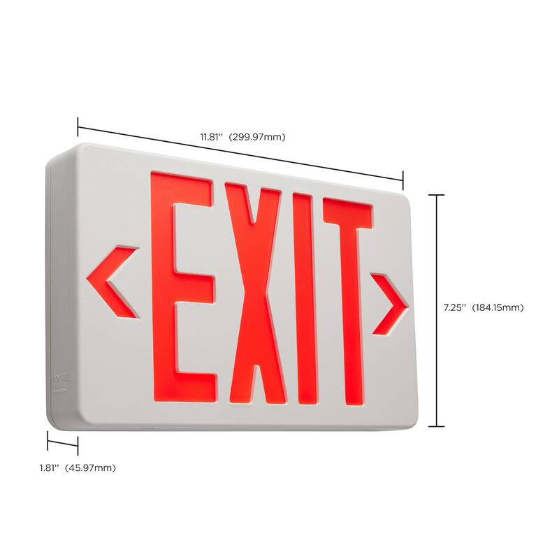 Red LED Exit Sign 90min Ni-Cad backup 120/277V Single/Dual Face - White
