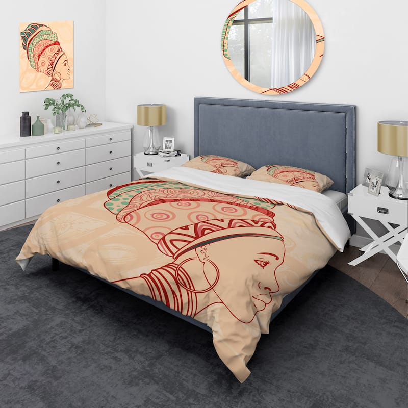 Designart 'African American Woman with Turban II' Modern Duvet Cover Set