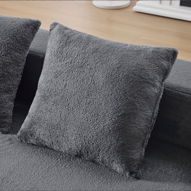 74.81" Faux Fur 3-in-1 3-Seater Floor Sofa, Converts to Bed with Memory Foam