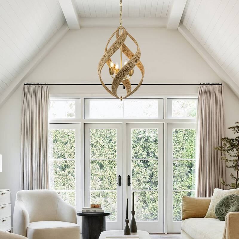 Elin 4-Light Modern Rattan Chandelier - 16 In. Wide