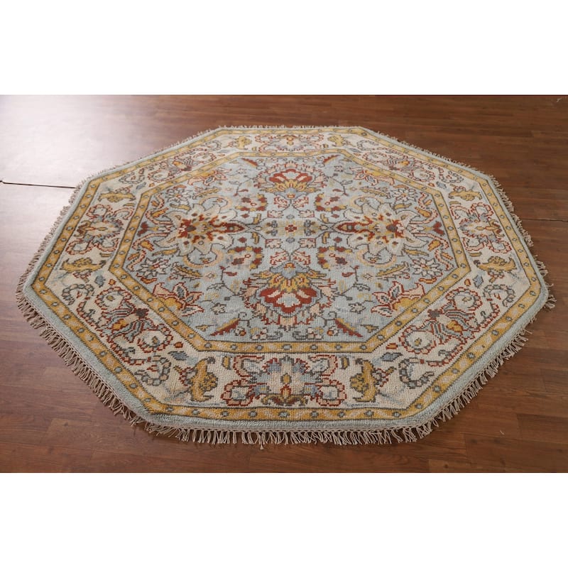 Light Blue Heriz Serapi Indian Octagon Rug Handmade Wool Carpet - 5'10"x 5'10"