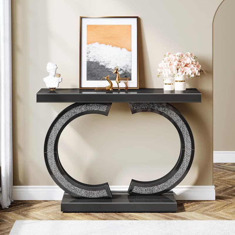 Silver Console Table, 39” Mirror Entryway Table for Entrance