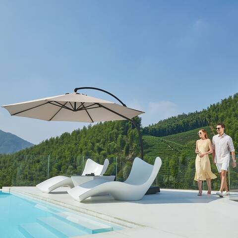 10FT Deluxe Patio Umbrella with Base Outdoor Large Hanging Cantilever Curvy Umbrella with 360 Rotation for Pool Garden