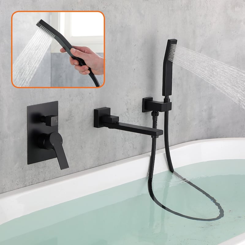 Wall Mounted Tub Faucet With Handshower Single Handle Bathroom Roman Bathtub Faucets Modern Tub Filler Trim With Handheld