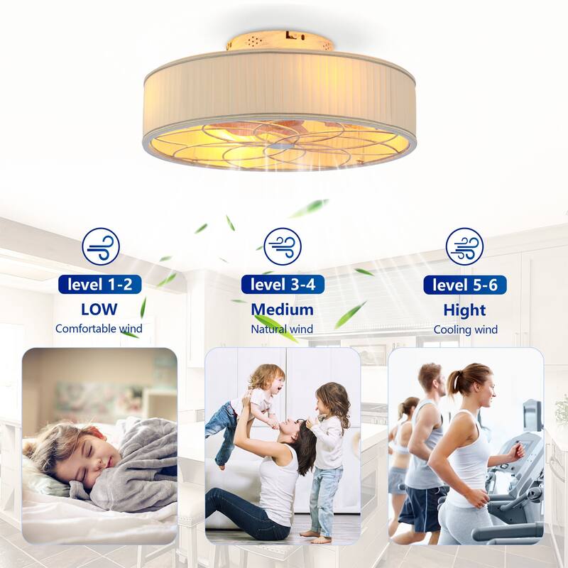20" Caged Ceiling Fans Flush Mount,Low Profile Fabric Farmhouse Ceiling Fan with Remote Control - N/A
