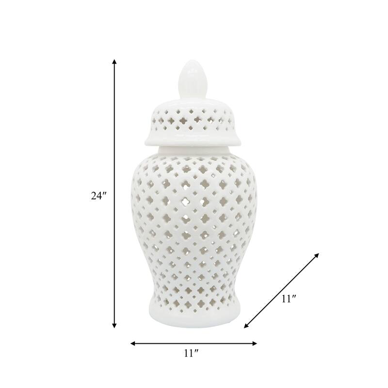 Modern Decorative Jar with Glossy Ceramic and Pierced Cutout Desig
