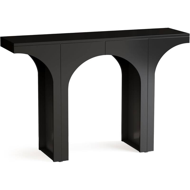 Black Wood Console Table with Arched Base and Sturdy Display - 47.24” L x 11.81” W x 33.86” H