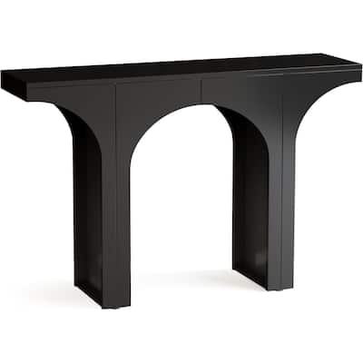 Black Wood Console Table with Arched Base and Sturdy Display - 47.24” L x 11.81” W x 33.86” H