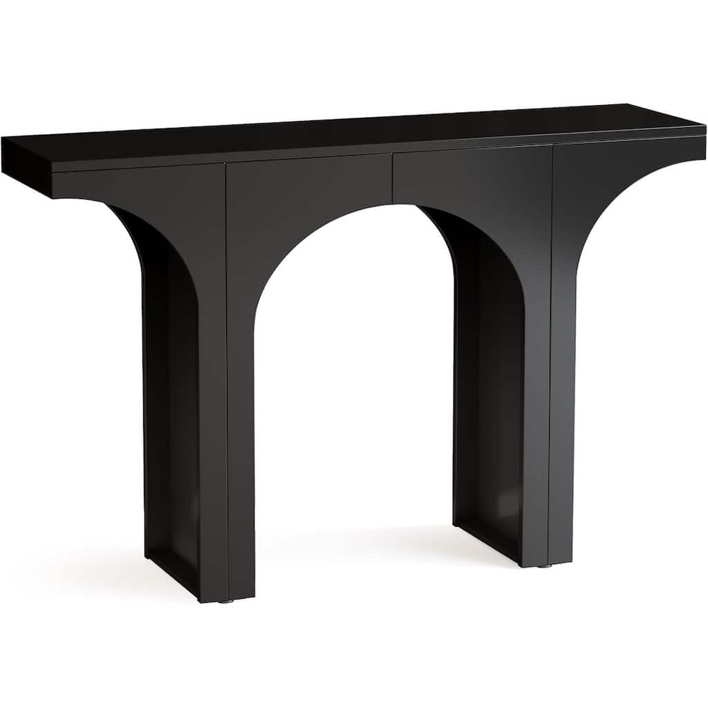 Black Wood Console Table with Arched Base and Sturdy Display - 47.24” L x 11.81” W x 33.86” H