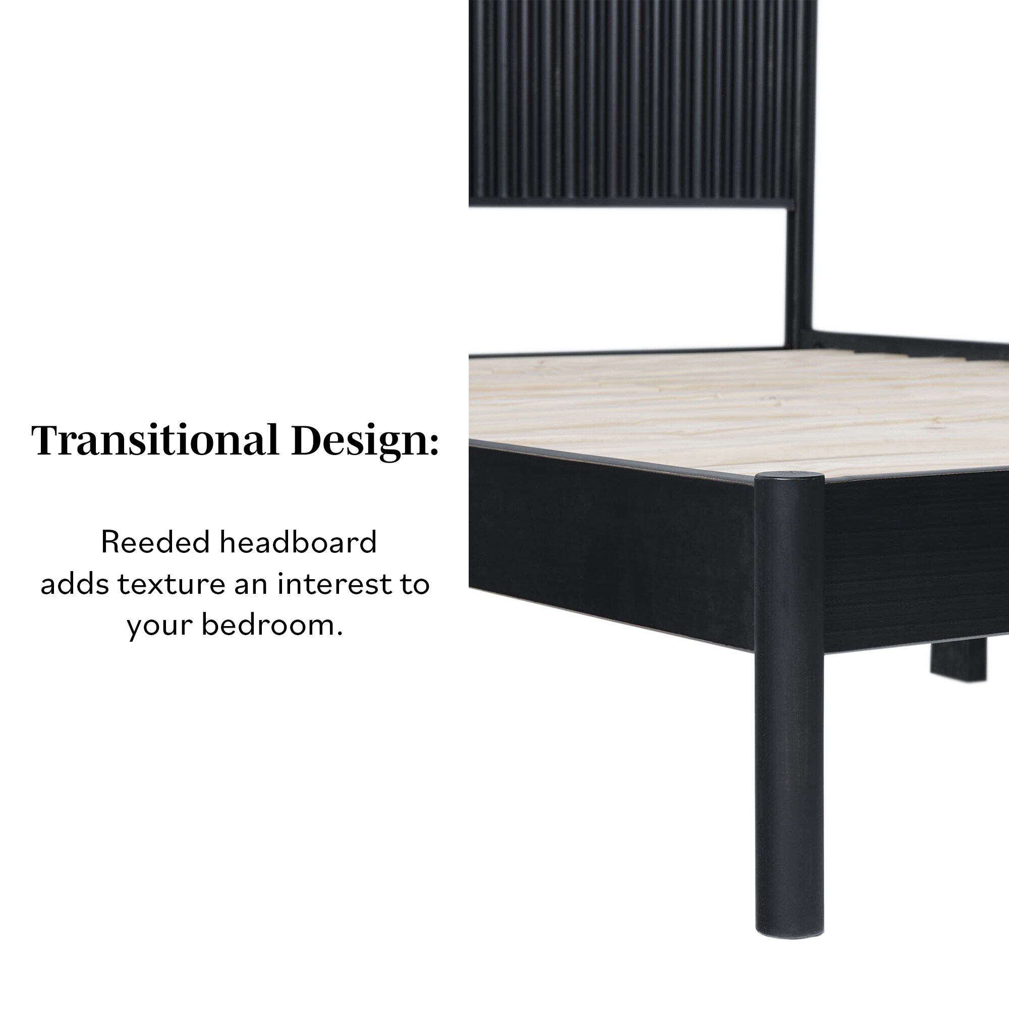 Walker Edison Transitional Solid Wood Reeded Queen Bed