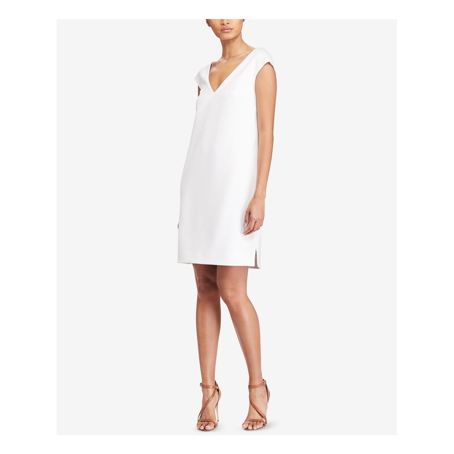 white v neck shift dress