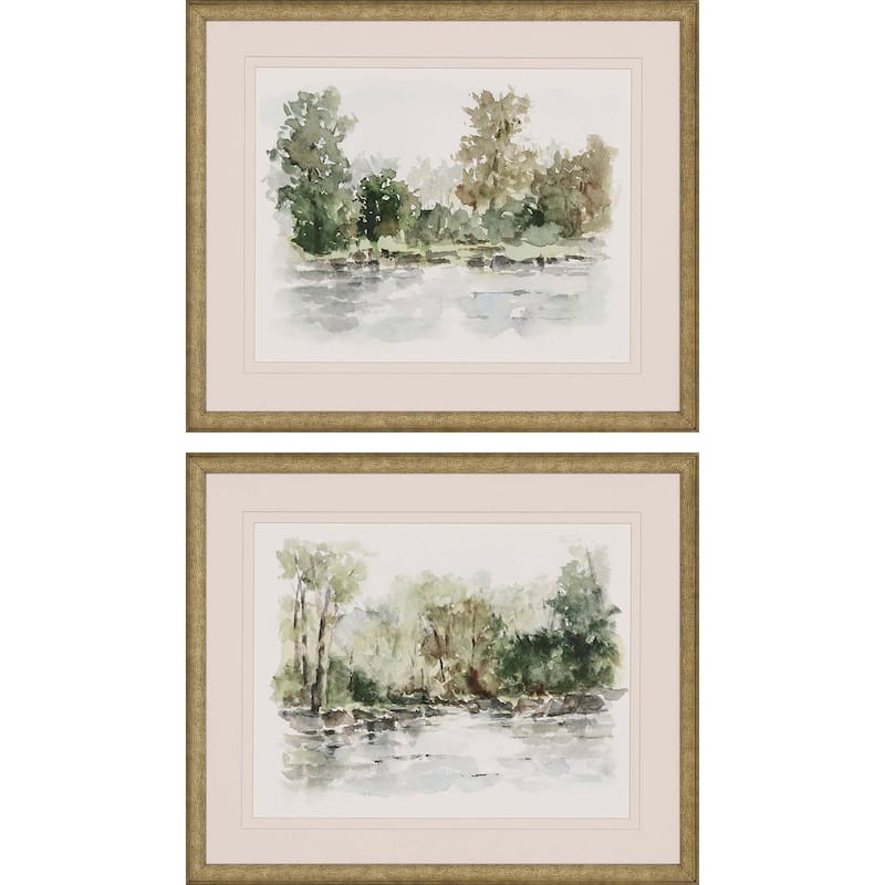 Wooded Stream S/2 Framed Art Giclee Under Glass - Green - 20 X 24 X 1