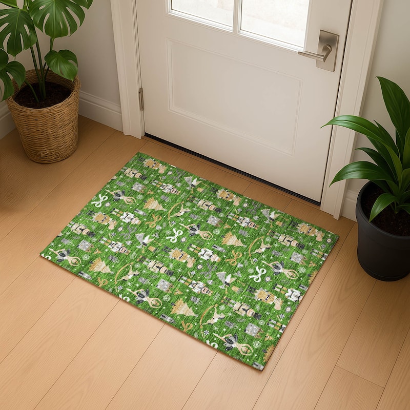Premium Washable Super Soft Winter Story Mayfield Rug - Green - 1'8" x 2'6"