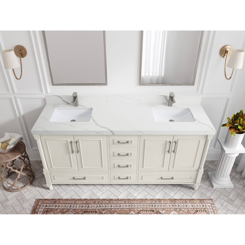Willow Collections 72 in. W x 22 in. D Aberdeen Double Sink Bathroom Vanity with Countertops - 2" Calacatta Laza - Ivory