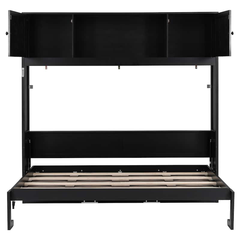 Murphy Bed Space Saving Cube Cabinet Bed with Top Storage Bookcase Cabinets, Foldable Platform Bed Frame
