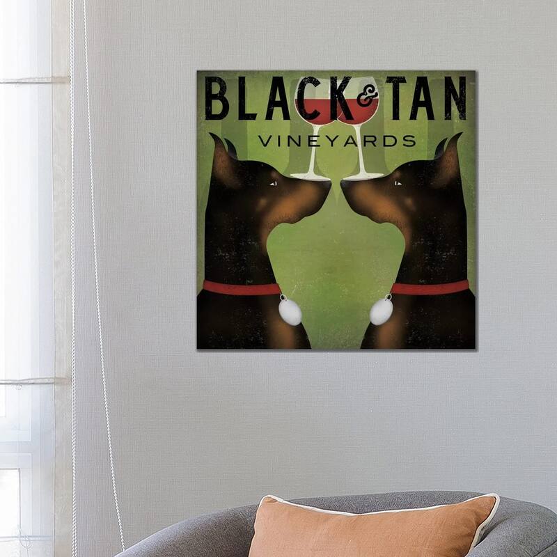 iCanvas "Black & Tan Vineyards (Doberman Pinschers)" by Ryan Fowler Canvas Print - 26x26x1.5