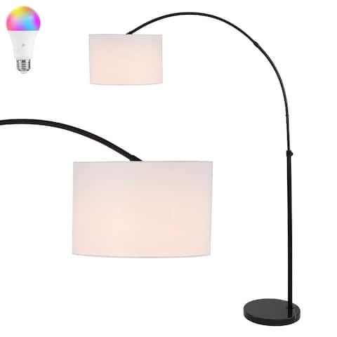 Etagere 70" Industrial Vintage Head-and-Height-Adjustable Iron LED Arc Floor Lamp with Smart Bulb, Black by JONATHAN Y