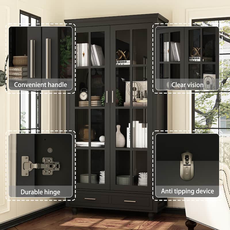 70.9"H Office Cabinet Pantry 4 shelves Bookcase 1 Drawer White Lacquer
