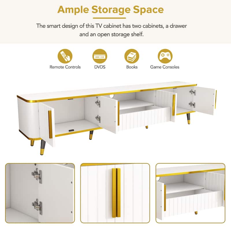 Modern Simple TV Cabinet with 2 Storage Cabinets, 2 Drawers and 4 Wooden Legs for Apartment Home Theater​​