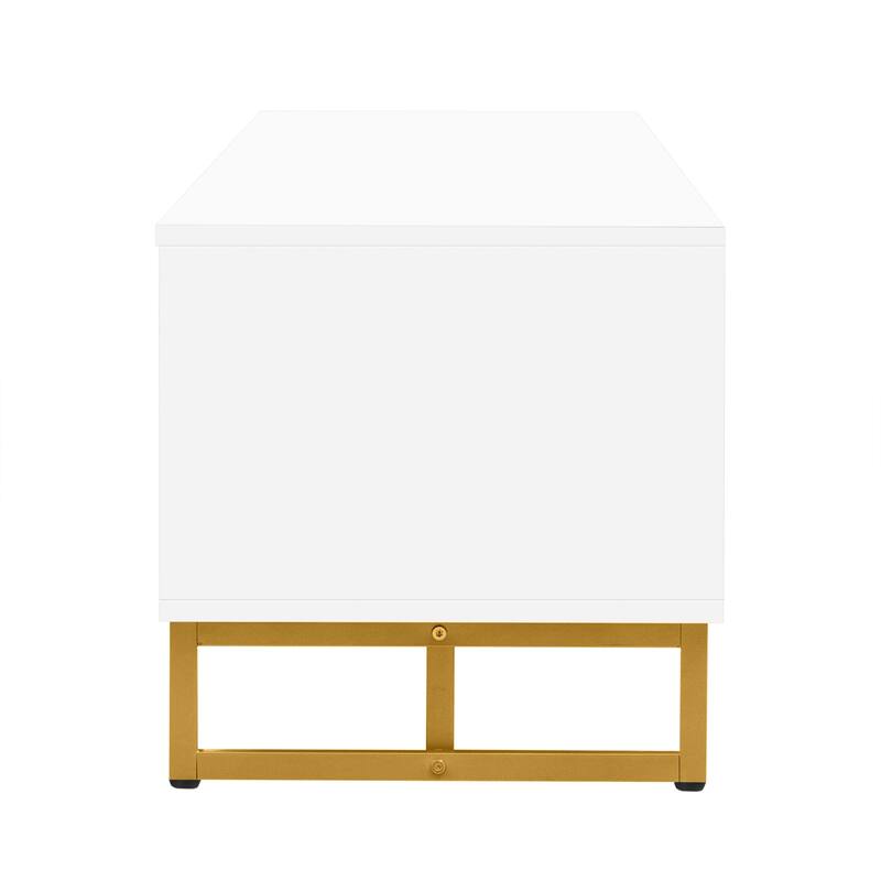 TV Stand for 65+ Inch TV, Entertainment Center TV Media Console Table, Modern T Metal Frame TV Cabinet w/ 4 Drawers & 1 Cabinet