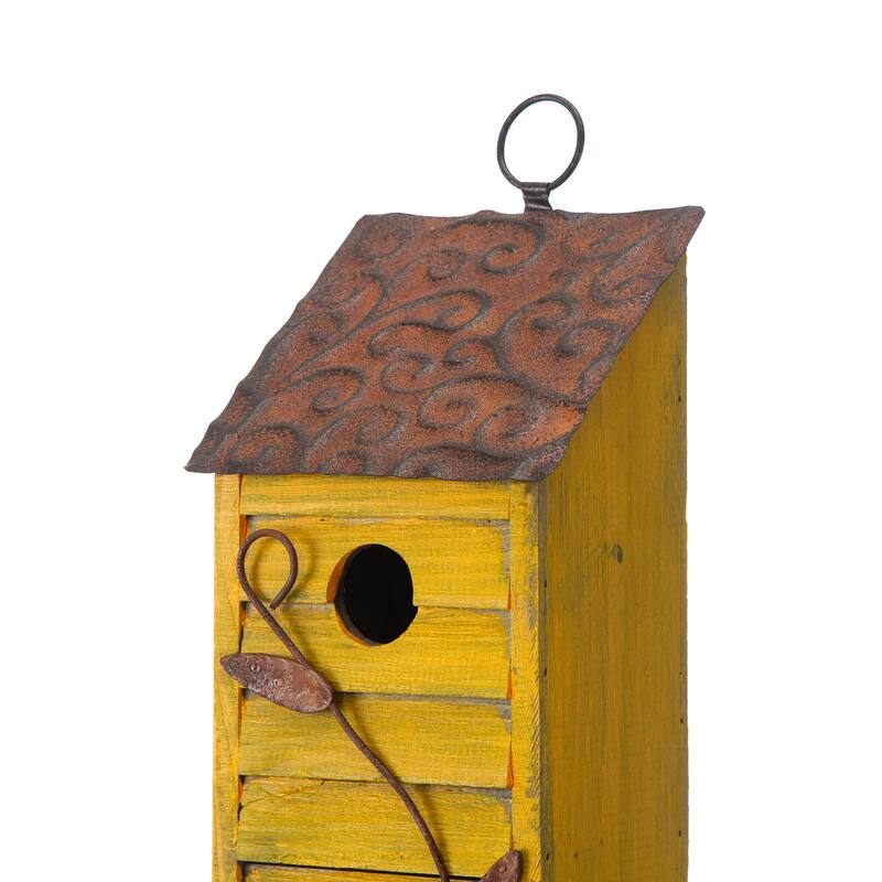 Glitzhome 18"H Three-Tier Distressed Solid Wood Window Shutters Birdhouse