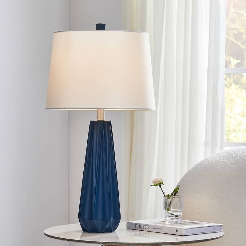 KAWOTI 27" Blue Table Lamp with Fabric Shade