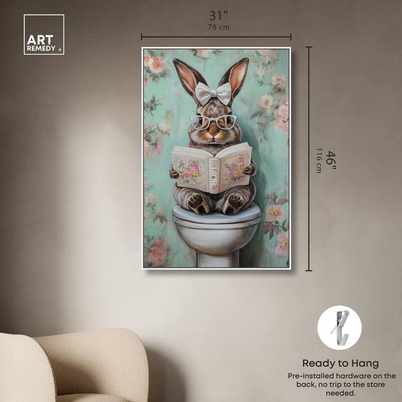 Petite Floral Toilet Bunny Canvas by Art Remedy