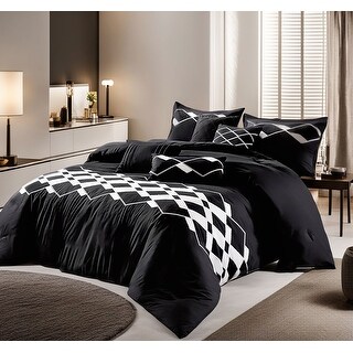 Queen Bed Comforter Set Black White Geometric Pattern main image 1