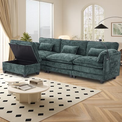 GALDWIN Chenille Upholstered L-shaped Modular Sectional Sleeper Sofa with Movable Storage Ottoman,USB&Type-C