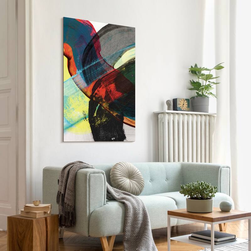 "Carnival Crossing Abstract I&II" Frameless Free Floating Reverse Printed Tempered Glass Wall Art Set of 2