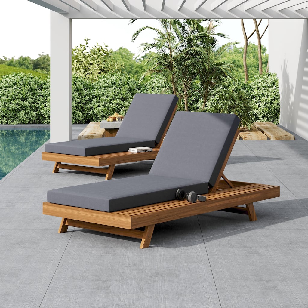 Christopher Knight Home- Frank Outdoor Acacia Wood Adjustable Chaise Lounge Set of 2