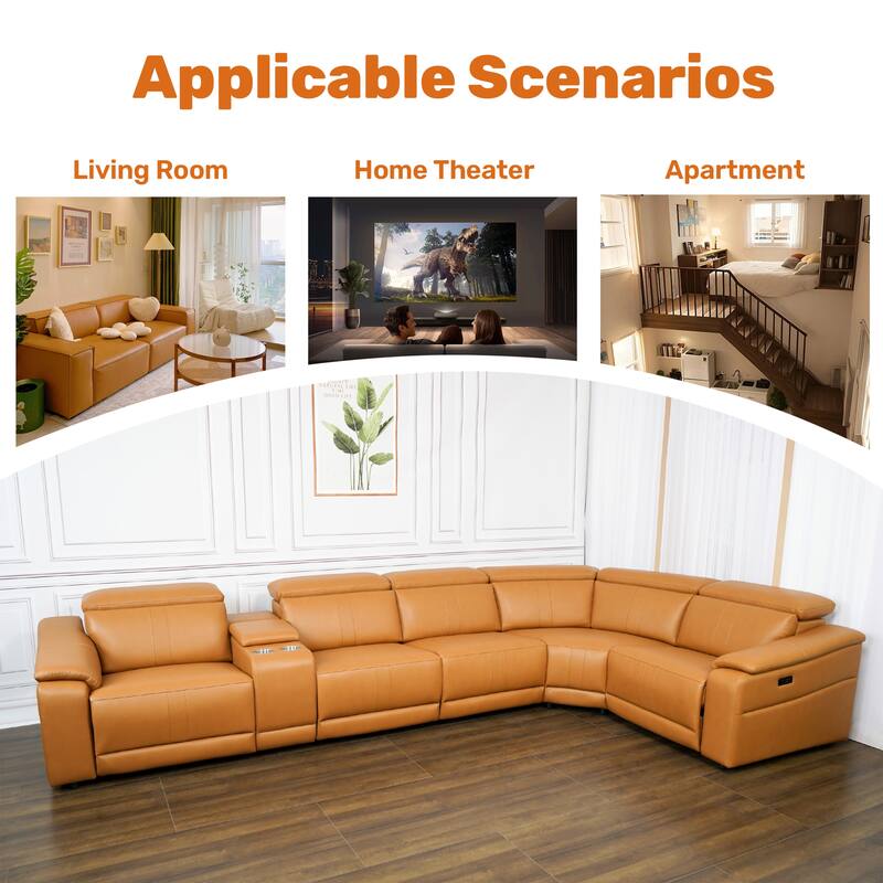 Power Recliner 6-Piece Sectional Sofa with Storage Console