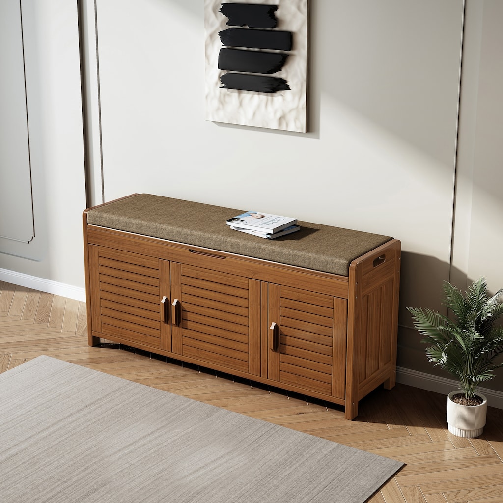 Shoe Storage Bench, Bamboo Entryway Bench