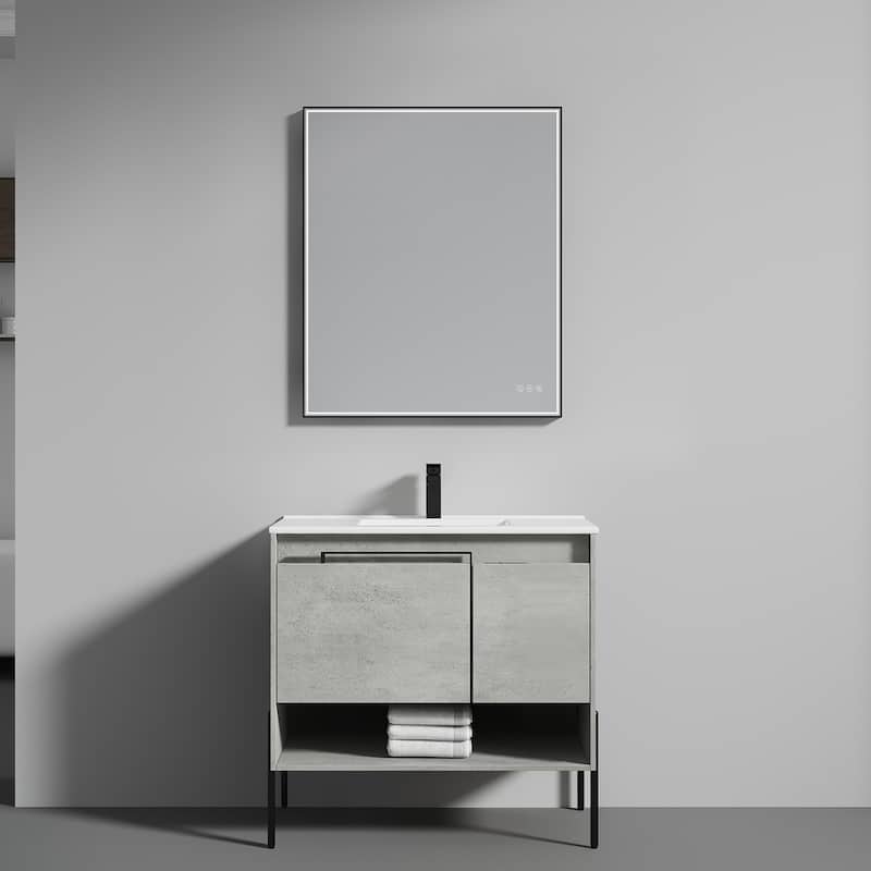Freestanding Bathroom Vanity Set with Open Shelf & Topmounted Sink