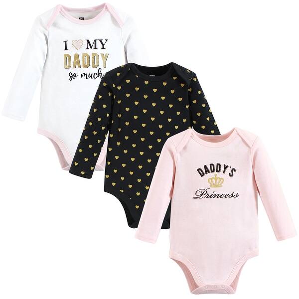 slide 1 of 1, Hudson Baby Infant Girl Cotton Long-Sleeve Bodysuits, Daddys Princess 0-3 Months - Daddys Princess