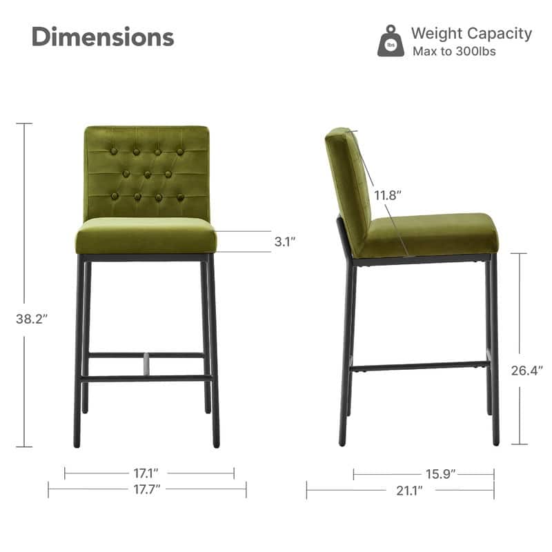 Spruce & Spring Velvet Tufted Counter Bar Stool with Metal Frame