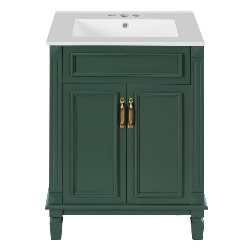 GDFStudio - Modern Bathroom Vanity with Ceramic Sink and 2 Soft-Closing Doors & Adjustable Shelf - 24'W