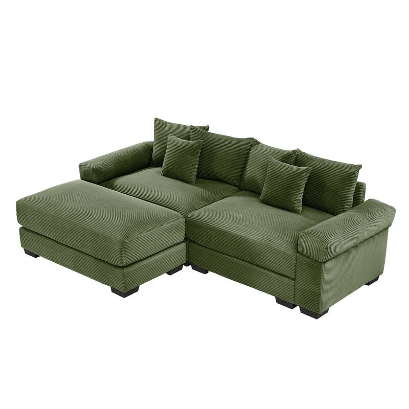 GDFStudio - Corduroy 2-Seater 92" Cloud Modular Sectional Couch with Ottoman