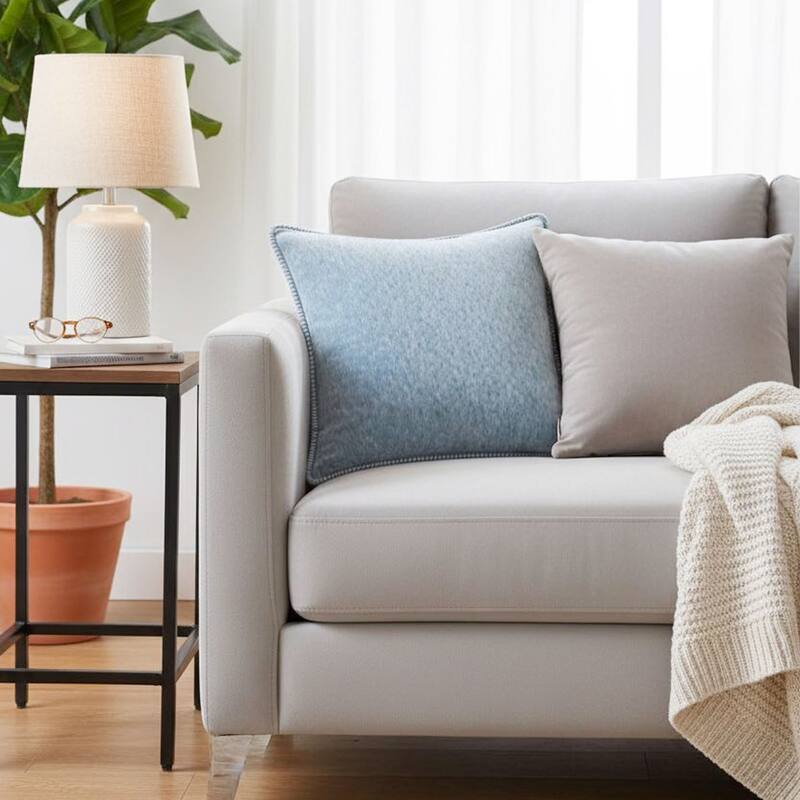 Textured Throw Pillow with Stitched Contrast Edge Set of 2