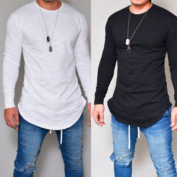 Shop Men Casual Fashion T Shirt Long Sleeve O Neck Slim Fit Solid