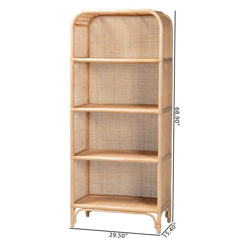 Chusi Natural Rattan Decorative Shelf - Handwoven Cane Display Unit with Arched Top, Boho Coastal Storage Rack for Living Room